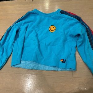 Aviator Nation Blue Smiley Face Striped Long Sleeve